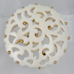 Monet Vintage White Thermoplastic Resin Gold Setting Flower Pin Brooch